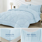 HEVUMYI Queen Comforter Set - 7-Piece All Season Bed in a Bag Queen, Ultra Soft Bedding Set with Comforter, Flat Sheet, Fitted Sheet, Pillowcases, Pillow Shams, Greyish Blue