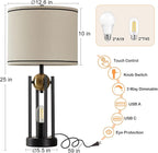 25'' Farmhouse Table Lamps for Living Room Set of 2 with USB C+A Ports, Vintage Bedside Lamp for Bedroom, Touch Lamps for Nightstand, Dual Lights Independent Switch, 4 Bulbs Included, Gold