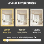Koonmi 32x24 LED Bathroom Mirror, Backlit + Front Lit, LED Bathroom Mirror with Lights for Wall, 3 Colors, Anti-Fog, Dimmable Brightness, Memory Function, Tempered Glass