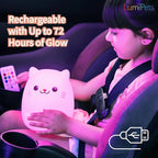 Lumipets Clive The Cat Squishy Silicone Night Light for Kids | Cute Night Light with Remote & Touch Control for Baby & Toddler Bedrooms | Color Changing Portable Animal Nightlight | Kids Mood Lamp