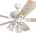 Prominence Home Glenmont, 52 Inch Farmhouse LED Ceiling Fan with Light, Pull Chain, Three Mounting Options, Dual Finish Blades, Reversible Motor - 50389-01 (Distressed White)