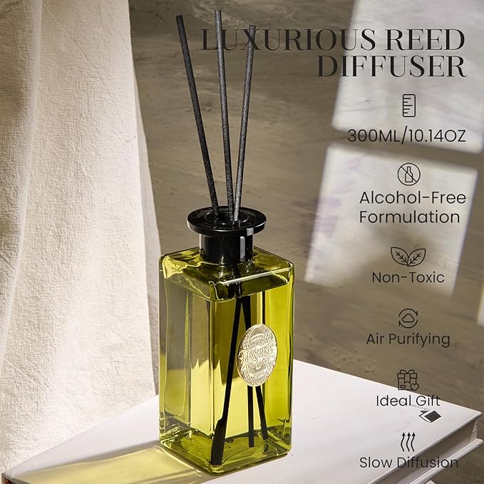 M&SENSE 10.14 oz Large Reed Diffuser Set | Eucalyptus Mint Scent Oil Diffuser with Sticks | Hotel Collection Non-Toxic Essential Oil |for Bedroom Bathroom Living Room