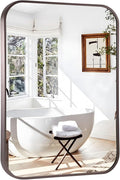 20"x30" Brushed Titanium Bathroom Mirror, Dark Grayish Brown Rounded Rectangle Wall Mirror with Metal Frame Hanging for Bathroom Entryway Vanity,Living Room,Bedroom,Vertical or Horizontal