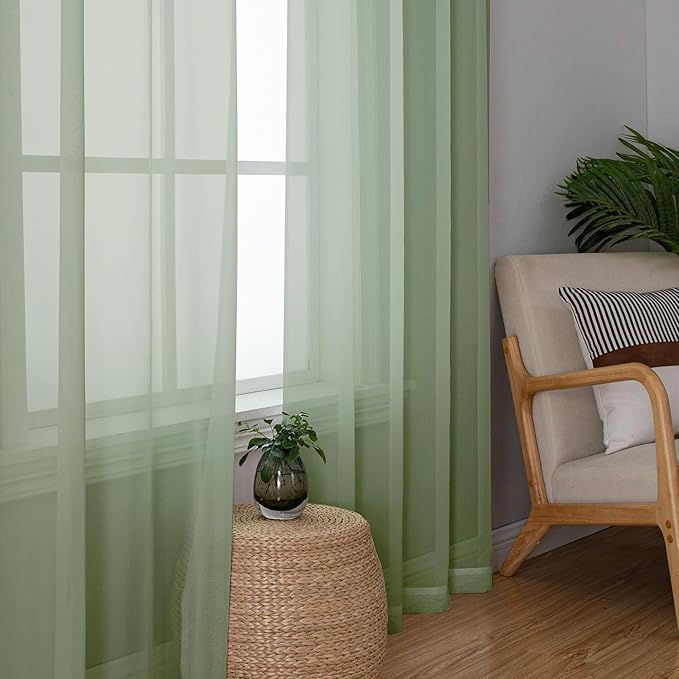 Aiyufeng Long Sheer Bedroom Curtains 2 Panel Sets 108" Inch Length - Transparent Light Weight Soft Sage Window Treatment Panels for Study Room/Living Room/Guest Room, W40 X L108 inches