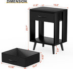 GYIIYUO Nightstands Set of 2 with Fabric Storage Drawer and Open Wood Shelf, Side Table with Storage for Bedroom, Night Stand with Drawer for Bedroom, Bedside Tables - Black 24" H