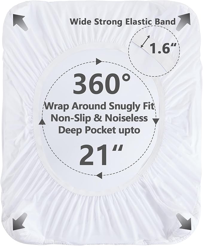 Queen Size Mattress Pad Waterproof, Pillow Top Cooling Mattress Topper Cover, Quilted Fitted Mattress Protector Washable, Deep Pocket 8-21" (60x80 inch, White)