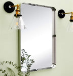 TEHOME 24x36 inch Chrome Metal Framed Bathroom Mirror for Wall in Stainless Steel Chrome Rounded Rectangular Bathroom Vanity Mirrors Wall Mounted…