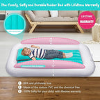 Inflatable Toddler Travel Bed, Portable Toddler Bed | Kids Air Mattress with Sides | Reversible 2 Colors Kids Blow Up Mattress -Mint Green & Pink