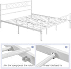 Yaheetech Metal Platform King Bed Frame Mattress Foundation with Headboard and Footboard No Box Spring Needed Under Bed Storage Steel Slats White