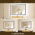 TETOTE LED Bathroom Mirror with Lights Black Metal Framed 30x36 Frontlit & Backlit Vanity Mirror Baroque Gothic Antifog Stepless Dimmable White/Warm/Natural,Wall Mounted(Horizontal/Vertical)