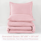 Litanika Comforters Pink Oversized Queen Size, 3 Pieces Lightweight Solid Bedding Set & Collections, All Season Fluffy Bed Set (98x98In Comforter & 2 Pillowcases)