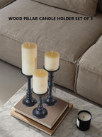 Pillar Candle Holders Set of 3,Black Modern Candle Holders for Pillar Candle Jar Candles,Tall Wood Candle Holder for Farmhouse Decor