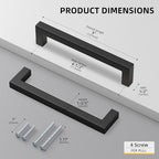 goldenwarm 45 Pack 4-1/2 Inch Black Cabinet Handles Matte Black Drawer Pulls Stainless Steel Cabinets Hardware Square Bar Modern for Kitchen Bathroom Cupboard