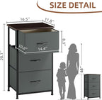 Somdot Dresser for Bedroom with 3 Drawers, Storage Organizer Chest of Drawers with Removable Fabric Bins for Closet Bedside Living Room Laundry Entryway Hallway, Charcoal Grey
