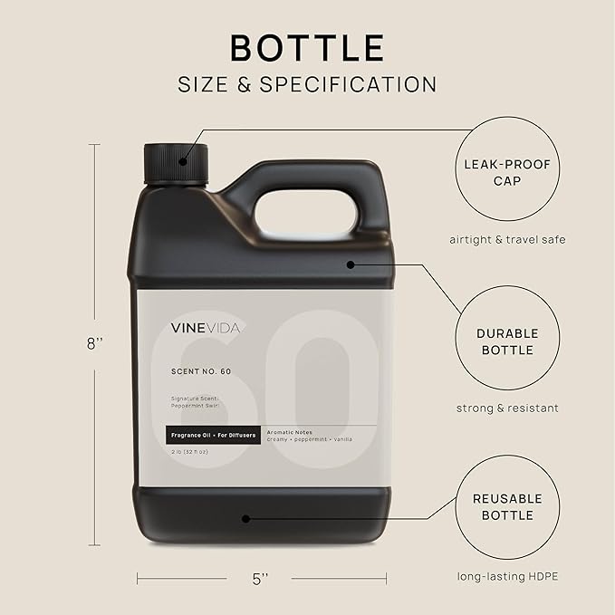 VINEVIDA [32 Fl Oz] Peppermint Swirl Fragrance Oil for Cold Air Diffusers, Essential Oils for Diffuser Oil Refill & Air Freshener Room Spray