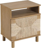 Nathan James Beacon Wood Nightstand, Bohemian Accent Table or Sofa Side Table with Seagrass Door for Bedroom or Living Room, Light Brown