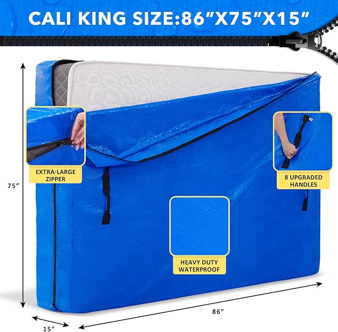 AlexHome Mattress Bag for Moving and Storage,Heavy Duty Tarp Reusable Mattress Storage Bag,Easy Carrier Mattress Moving Cover (Caliking Size)