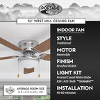 Portage Bay 50252 Hugger 52" Brushed Nickel West Hill Ceiling Fan with Bowl Light Kit