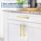 JOY DECOR 10 Pack 7-1/2 Inch Brushed Brass Square Cabinet Handles Stainless Steel Cabinet Hardware Pulls for Kitchen and Drawers with 10 Inch Overall Length