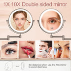 FASCINATE Rechargeable Wall Mounted Lighted Vanity Mirror 8 Inch 1X/10X Magnifying Makeup Mirror with 3 Color Lights, Double Sided Dimmable, 360 Degree Screen Touch,Bathroom Shaving Mirror (GunBlack)