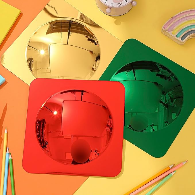 Geiserailie 9 Pcs Christmas Sensory Wall Mirror Acrylic Bubble Mirror Toys for Classroom Calming Corner Items - Sensory Room Have Visual, Tactile Stimulation (6 x 6 Inch,Red,Yellow,Green)