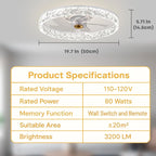 20'' Ceiling Fan with Light, Upgraded Low Profile Fan, Flush Mount Ceiling Fan, 6 Speeds, Dimmable LED, App & Remote Control, Quiet DC Motor, for Bedroom, Living Room, F098 White