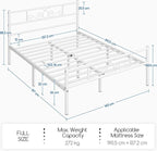 Yaheetech Full Bed Frames Metal Platform Bed with Headboard&Footboard for Bedrooms/No Box Spring Needed/Easy Assembly/Underbed Space: 12.6"/White Full Bed