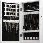 SONGMICS Lockable Jewelry Cabinet Armoire with Mirror, Wall-Mounted Space Saving Jewelry Storage Organizer, Christmas Gift, White UJJC51WT