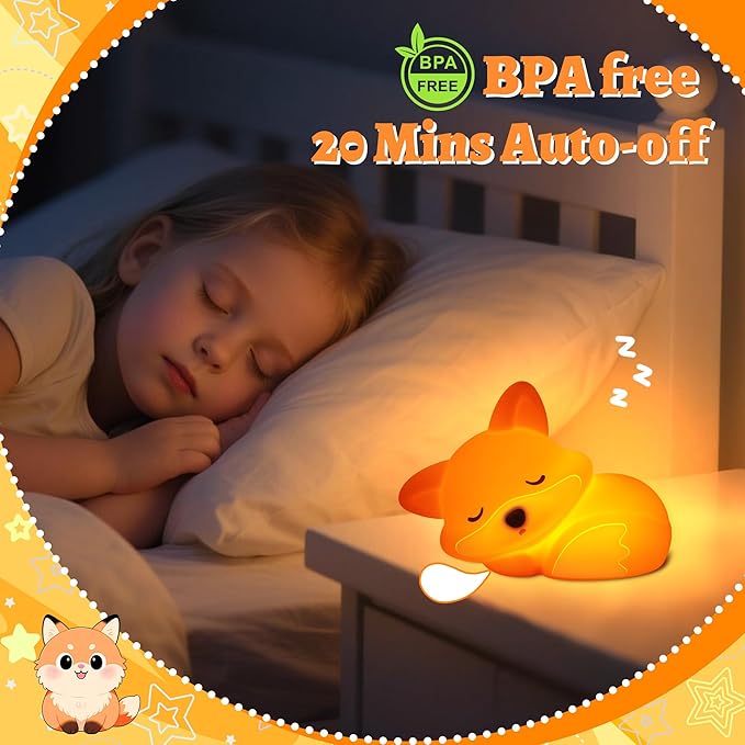 Fox Night Light for Boys Girls, Dimmable Squishy Fox Silicone Animal Lamp, Cute Foxes Gifts Decor Nightlight for Birthday Xmas Gifts