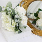 SEMONONIA Wedding Bridesmaid Bouquet Flower 1 Pack - Ivory White Artificial Flowers Bouquet Rustic Small Floral Centerpieces for Marriage Proposal Party Anniversary Dining Table Decorations -7inch