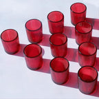 VOHO Red Candle Holders Set of 12, Ribbed Glass Votive Candle Holders Bulk for Holiday/Party Decorations, Tea Lights Candle Holder Wedding Centerpieces for Tables