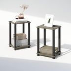 Furinno Simplistic Night Stand Set of 2, 2-Tier Small Nightstand with Open Shelf, Toolless Assembly Bedside Table, End Table, Side Table, for Bedroom, Living Room, French Oak