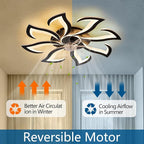Modern Ceiling Fan with Lights Remote Control, 32" Black 6 Speeds 3 Light Color Low Profile Flush Mount Ceiling Fan for Kitchen Bedroom
