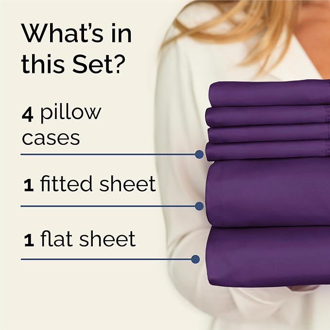 King 6 Piece Sheet Set - Comfy Breathable & Cooling - Ultra Soft Hotel Luxury Bedding Set w/ 8-16 Inch Deep Pockets - 1 Flat & 1 Fitted Sheet & 4 Pillowcases - Cozy, Wrinkle Free & Easy Care - Purple
