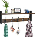 Homode Coat Rack with Wall Mount, 24 Inch Long Entryway Wall Shelf with Hooks, Wood Hanger with Storage Shelf for Bathroom, Hallway, Rustic Brown Black