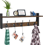 Homode Coat Rack with Wall Mount, 24 Inch Long Entryway Wall Shelf with Hooks, Wood Hanger with Storage Shelf for Bathroom, Hallway, Rustic Brown Black