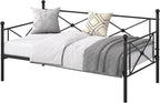 VECELO Twin Daybed Frame, Metal Day Bed with Stylish Headboard, Multifunctional Platform Beds for Bedroom, Living Room, Guest Room, No Boxing Spring Needed, Black