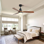 Sofucor 52 Inch Ceiling Fans with Lights and Remote Control, Modern Solid Wood Outdoor Ceiling Fan with Light for Bedroom Living Room Indoor Farmhouse Patio, Quiet DC Motor