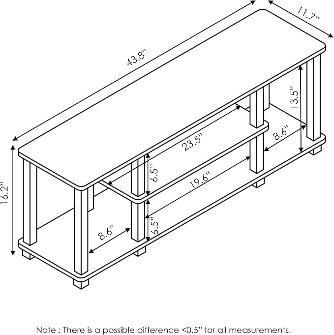 Furinno ‎20 Pounds Turn-N-Tube No Tools 3D 3-Tier Entertainment TV Stand up to 50 inch TV, Square Tubes, Americano/Black