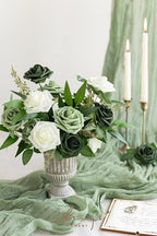 Ling's moment Artificial Flowers 25Pcs Emerald Green Mix Roses Decor w/Stems,3" Real Touch DIY Foam Floral for Wedding Bouquet/Centerpieces, Outdoors Party Backdrop, Room/Table, and Garden/Pot Decor