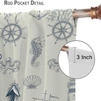 Nautical Anchor Curtains, Vintage Sailboat Ocean Coastal Lighthouse Window Drapes, Navy Blue Coral Shell Seahorse Beach Print Blackout Window Treatments for Living Room Bedroom 72x63in