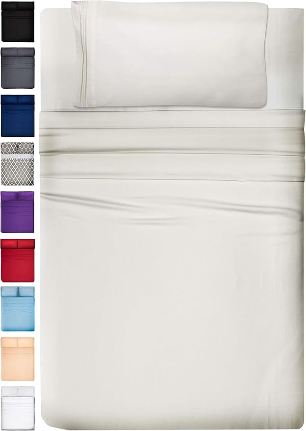 DREAMCARE Twin XL Sheet Sets – 3pcs Cooling Sheets – up to 21” Extra Deep Pocket Twin XL Sheets Set – Hotel Luxury Sheets & Pillowcases – Superior Softness 100% Fine Microfiber with Side Pocket –Ivory