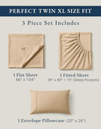 LANE LINEN Twin XL Sheets Set, 100% Mercerized Organic Cotton Twin XL Bed Sheets Set with sily Touch Finish, Soft and Comfy Fully Elasticized Percale Weave Low Pilling XL Twin Sheets Set -Linen