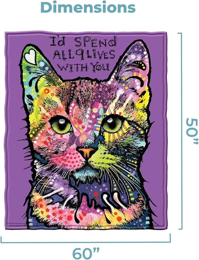 Dawhud Direct 50x60-Inch Cat Blanket Dean Russo 9 Lives - Plush Fleece Throw Blanket for Adults and Kids - Soft and Cozy for Bed, Couch, or Travel - Thoughtful Cat Lover Gifts for Women