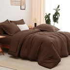 CozyLux King Size Comforter Set Brown Seersucker 7 Pieces Bed in a Bag King Comforter Set with Sheets, Luxury Soft Bedding Set with Down Alternative Comforter, Sheets, Pillowcases & Shams All Seasons