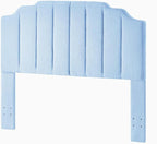 24KF Light Blue Teddy Fabric Tufted for Queen Upholstered Headboard, Modern Vertical Channel Design Full Headboard with Stepped Silhouette Top Edge,6026-Q-Teddy Light Blue