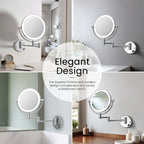 KIBI Circular Wall Mount Makeup Mirror with LED Lights, Dual-Sided 1x/5x Magnifying Mirror with Adjustable Arm, 360° Swivel, Solid Brass Construction for Durability and Style (Chrome, KMM101)