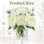 DILATATA Artificial Flowers in Vase White Silk Peony & Daisy Faux Floral Arrangements for Table Centerpieces, Home Office Kitchen Bathroom Decor, Spring Fake Flower Arrangement