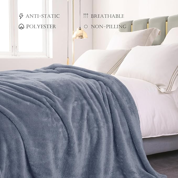 Exclusivo Mezcla Plush Fuzzy Fleece Bed Blanket Twin Size, Super Soft, Fluffy and Warm Blankets, Suitable for All Seasons (Stone Blue, 90x66 Inches)