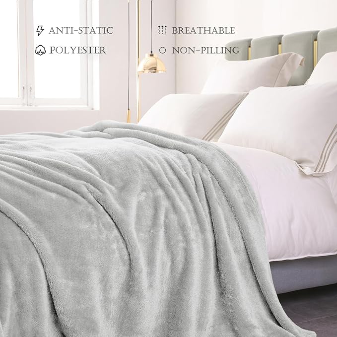 Exclusivo Mezcla Plush Fuzzy Fleece Bed Blanket Twin Size, Super Soft, Fluffy and Warm Blankets, Suitable for All Seasons (Light Grey, 90x66 Inches)